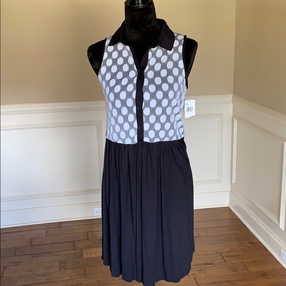 Kenzie Black & White Patterned Collar Dress NWT - Picture 1 of 8